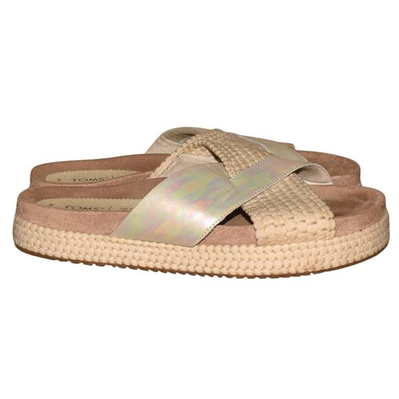 TOMS $70 Silver Beige Paloma‎ Slide Cross Front Microsuede Footbed Size 9 - Picture 3 of 7